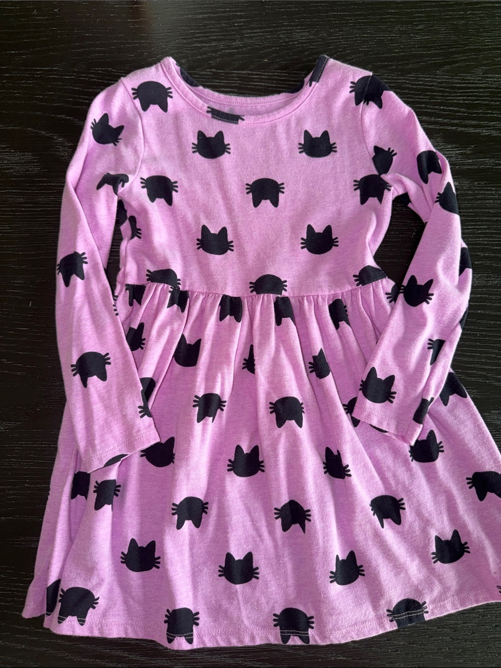 Cat & Jack Pink Long Sleeve Dress Top with Black Cat Silhouettes